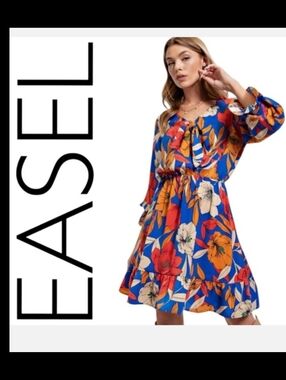 EASEL NWT DRESS ROYAL - So Beautiful! Blue Floral Swing Dress